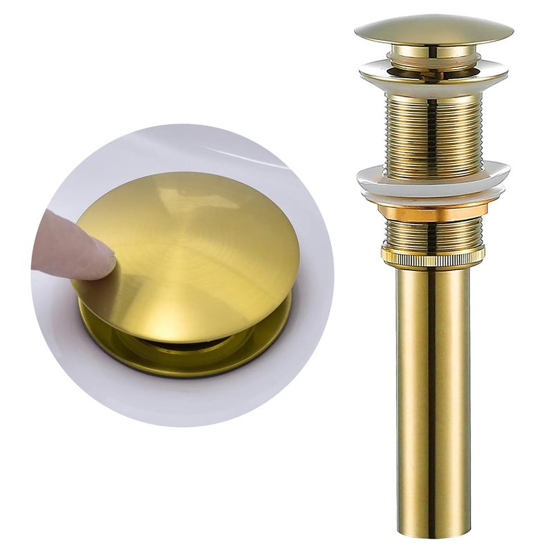 SWHYGER Pop Up Drain,Bathroom Sink Drain Stopper Bathroom Sink Without Overflow,Pop Up Drain Assembly with Detachable Strainer Basket,Anti-Explosion and Anti-Clogging Drain Strainer Brushed Gold,83606BG. - Image 1